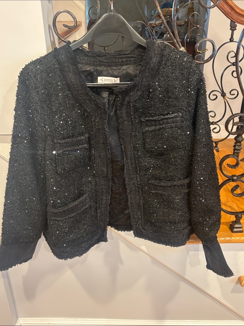 Nanette Lepore Black Sequin Bouclé Blazer